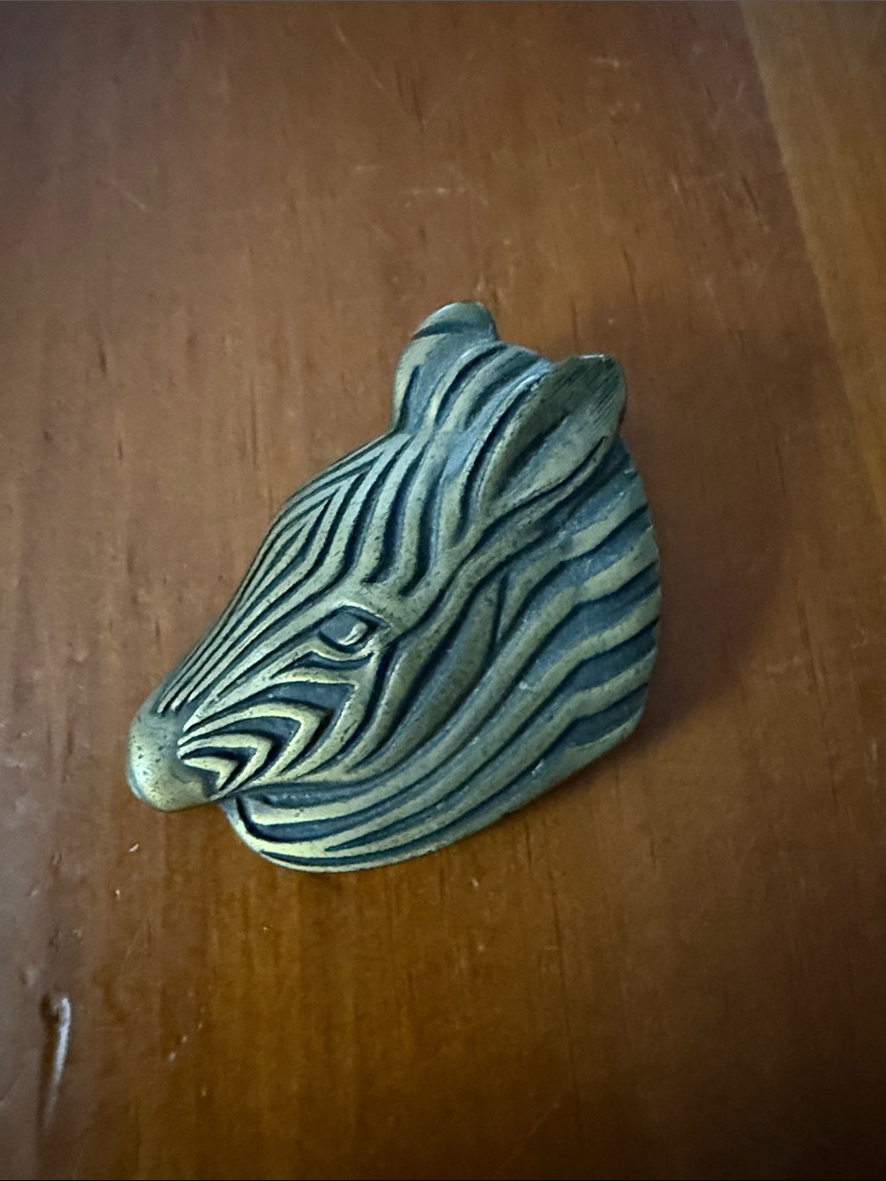 Antique Brass Zebra Head Scarf Clip